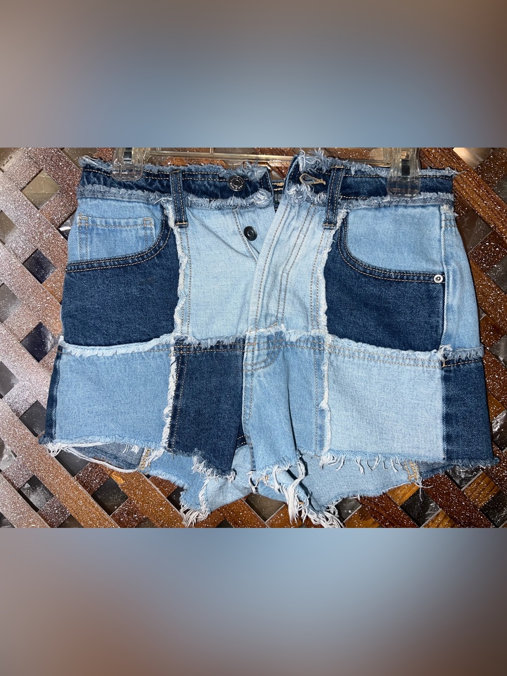Wild Fable Patchwork High-Waist Denim Shorts - Light & Dark Blue size 00